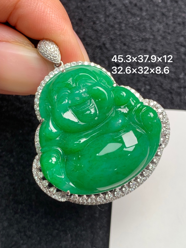 18K金镶嵌天然缅甸翡翠阳绿佛公吊坠