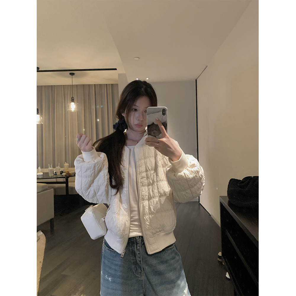 【私藏du家】立领泡芙格棒球薄棉服外套上衣秋冬22817#