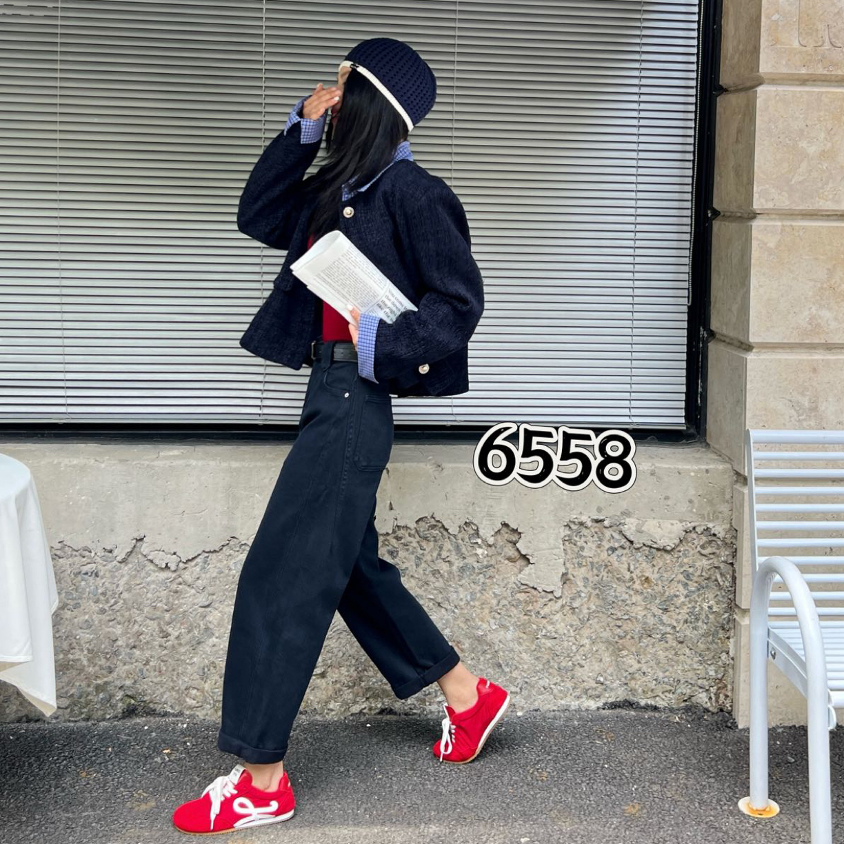 6558秋季小阔腿九分高腰牛仔裤