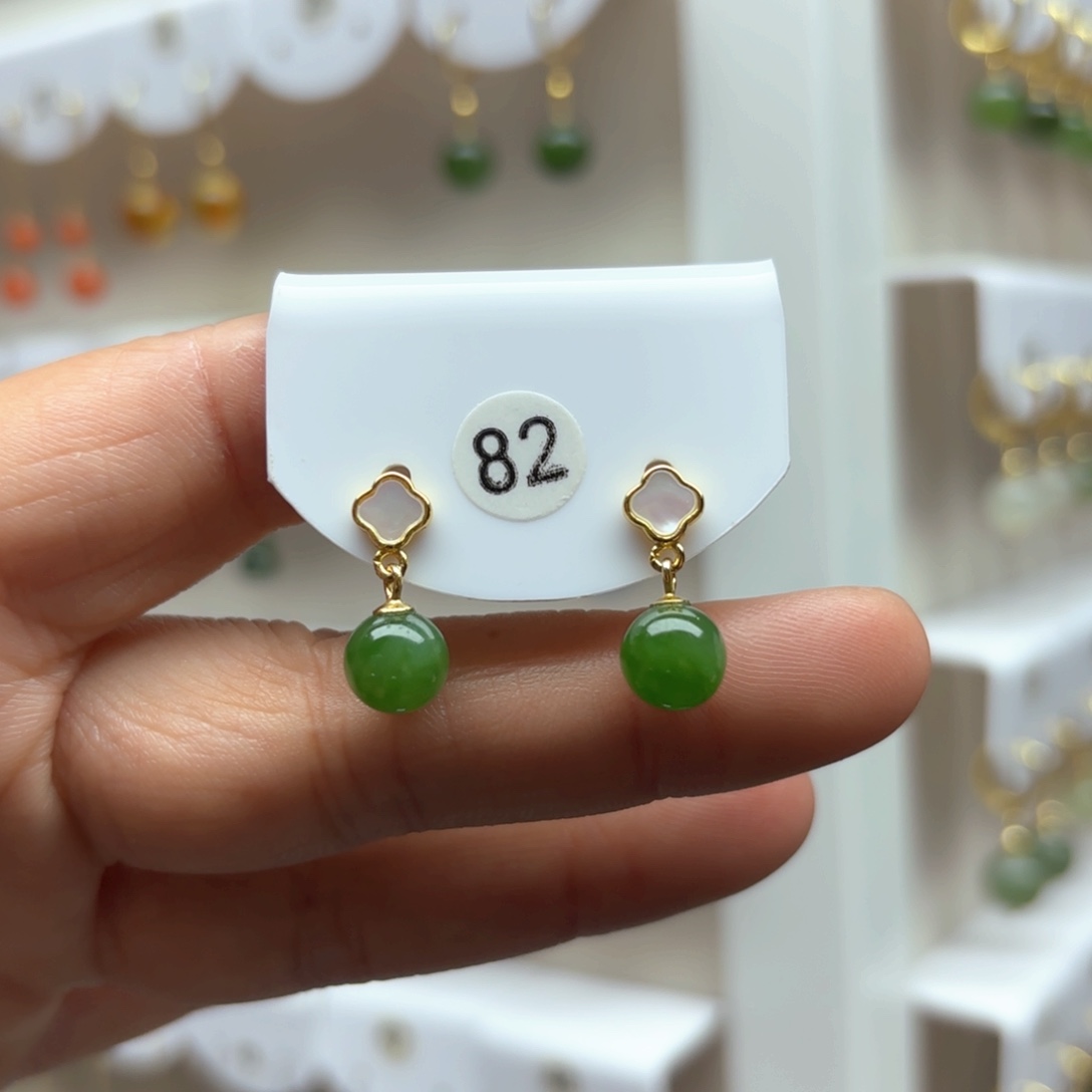 和田玉耳饰银S925镶嵌