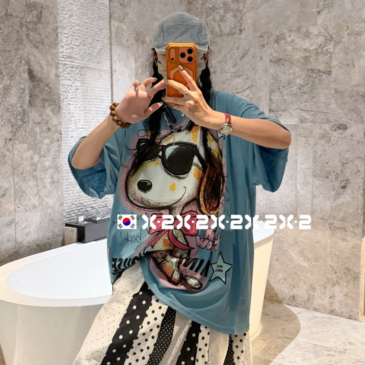 重工史努比88611宽松大版中长款短袖T恤女夏季减龄小众百搭休闲