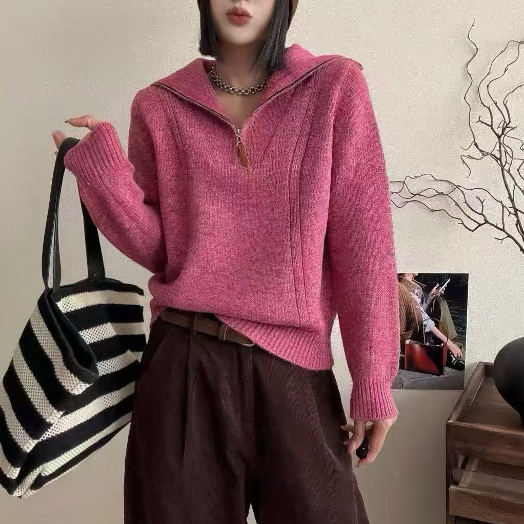 艾香迪针织冬季毛针织衫针织衫百搭宽松显瘦减龄时尚翻领集合链接