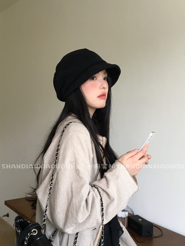 斜纹渔夫堆堆帽*牙签纹堆堆帽帽子ins复古八角帽日系