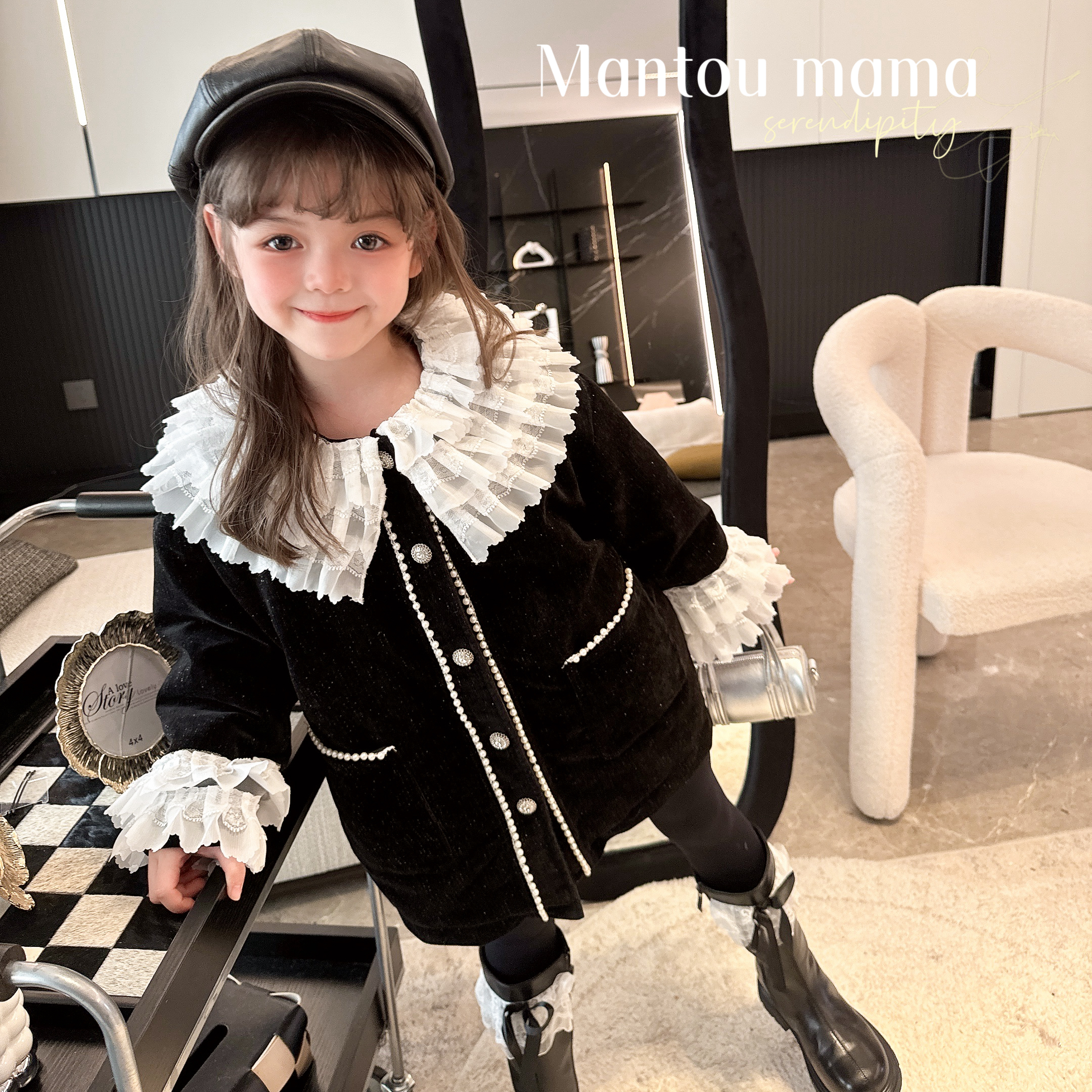 【馒头家】K【现货】花边90白鸭绒小香风外套女童冬季洋气羽绒服