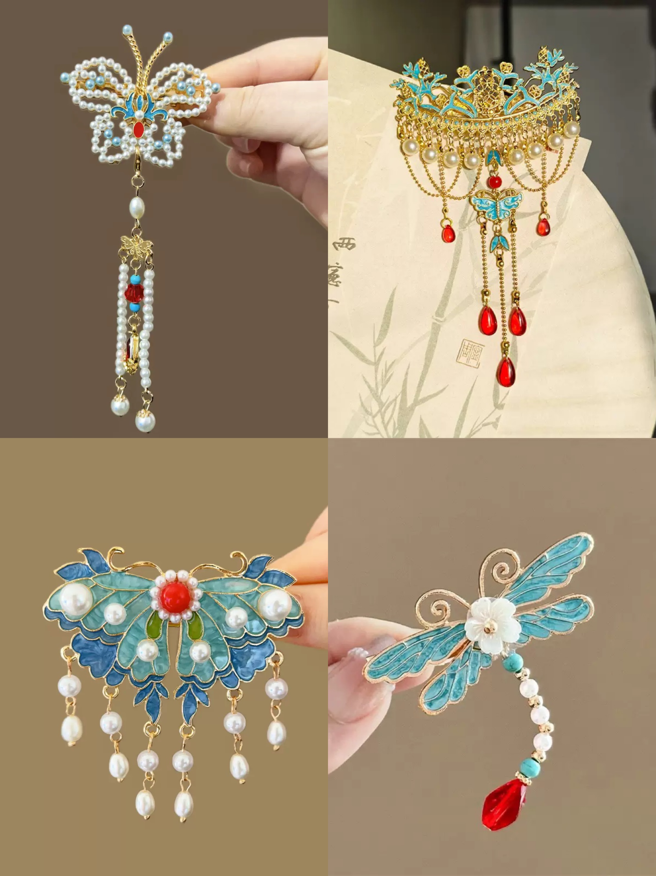 （直播拆）精美国风DIY重工中式汉服头饰缠花胸针发饰古风