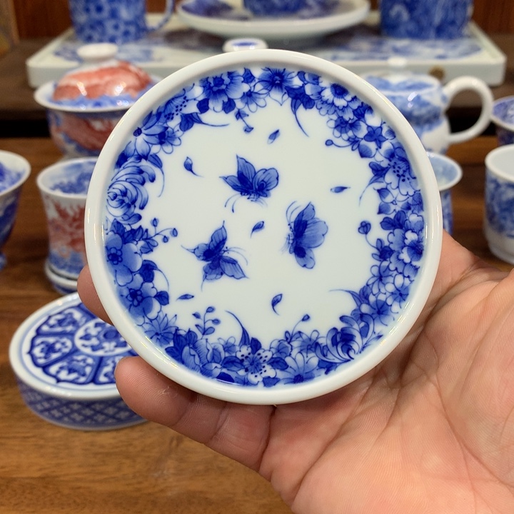 柴窑青花蝶恋花盖置