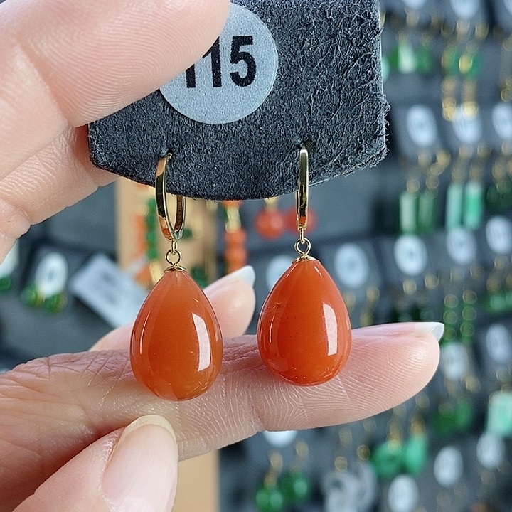 南红玛瑙耳饰18K金镶嵌