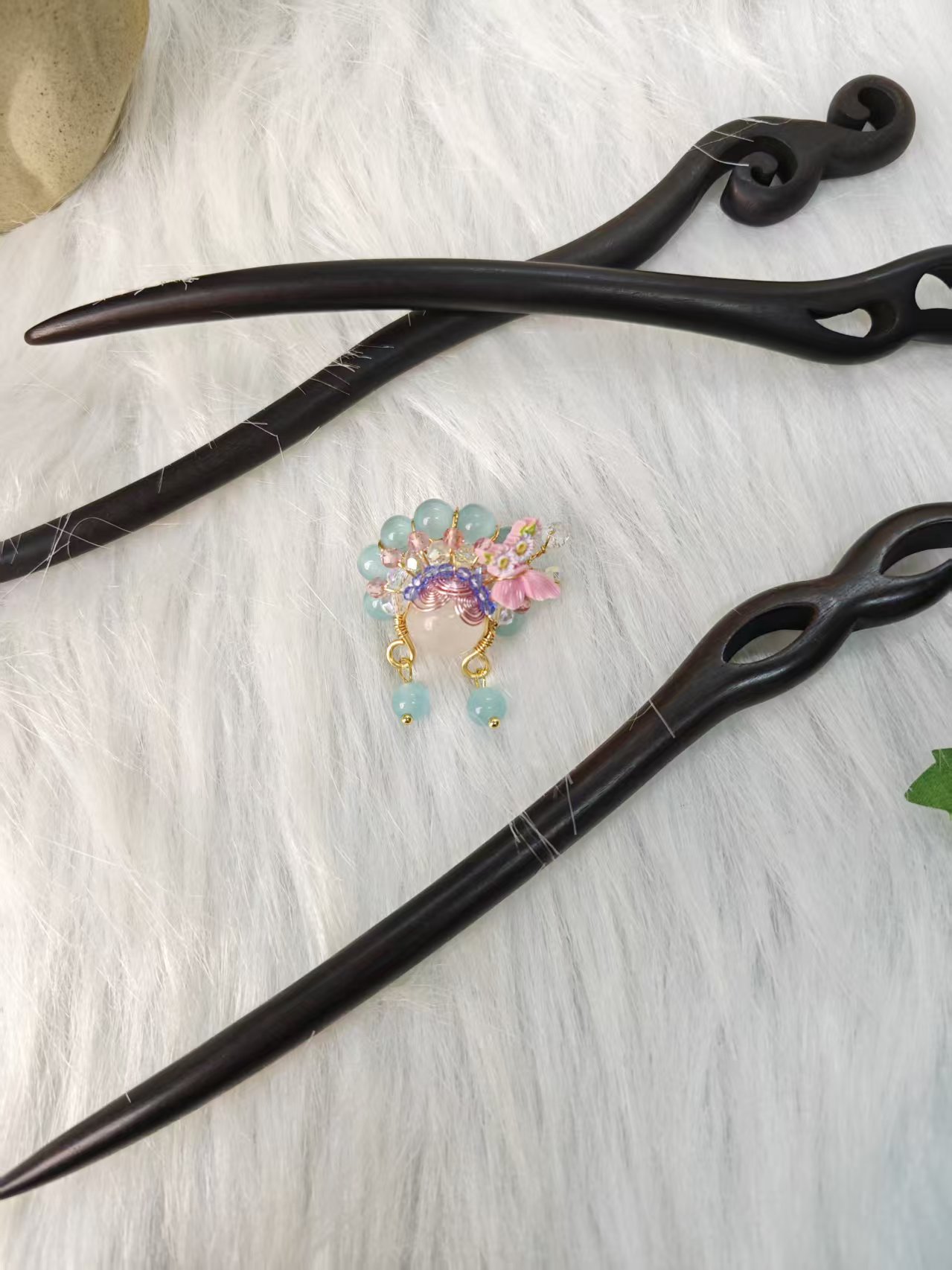 炑歌K415（针）粉蓝刀马旦挂坠手工头饰发饰中式国风发簪