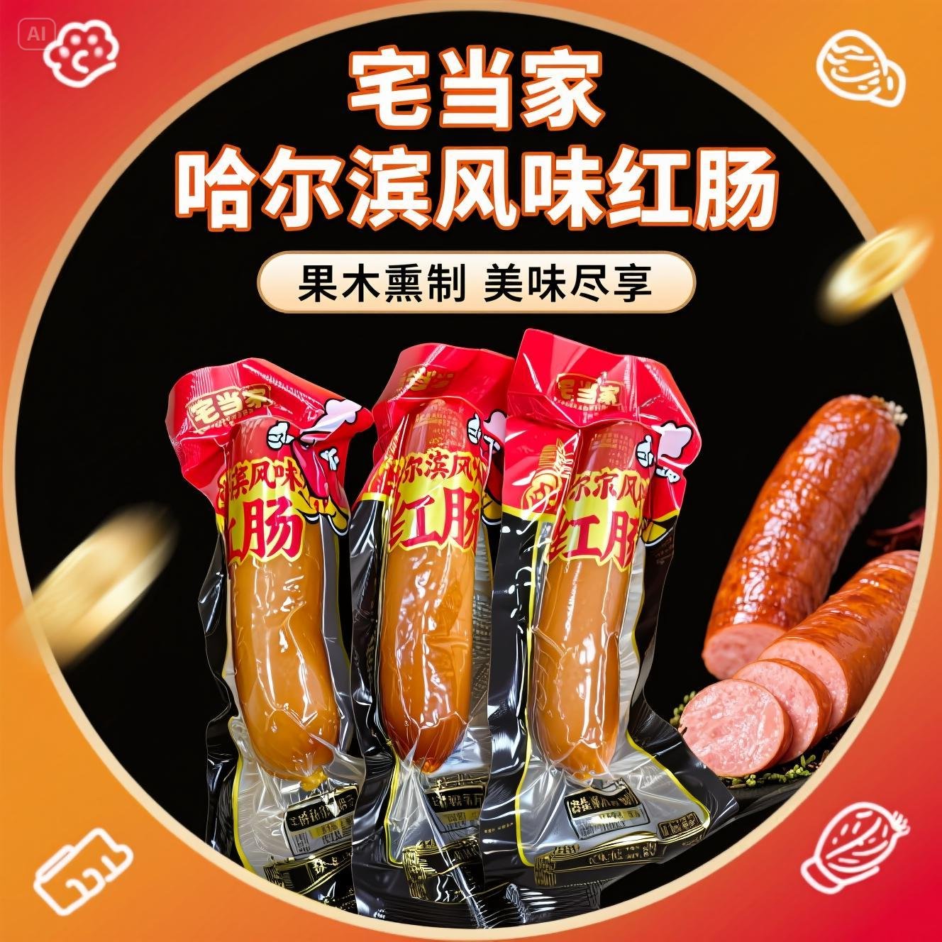 【10根】传统哈尔滨风味红肠即食牛筋肠火腿炭烤肠熟食零食开袋即食