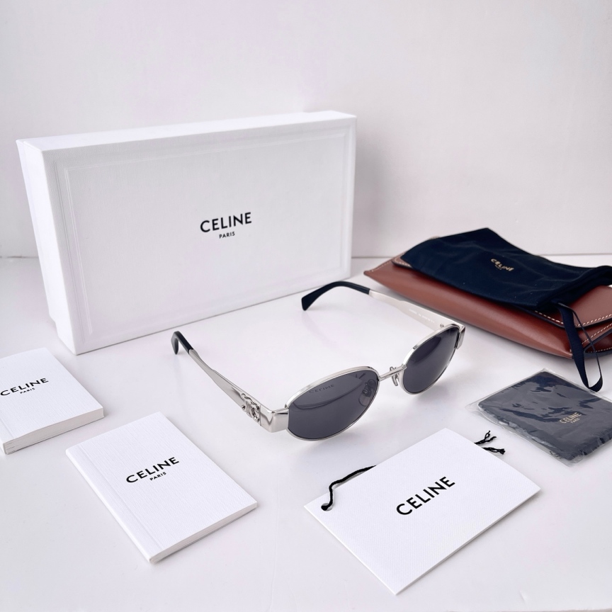 未使用 Celine/思琳 【九筒奢品】银色金属椭圆型墨镜/4168