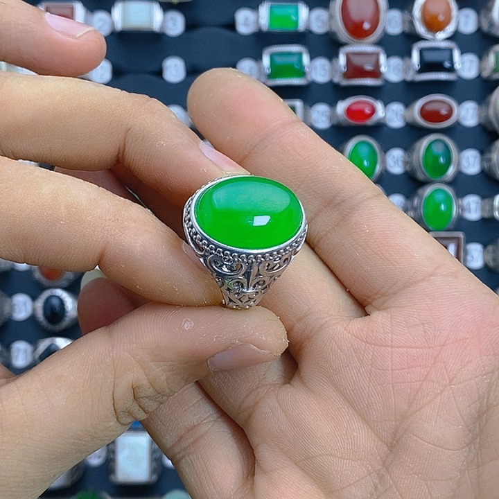 金***龙玛瑙/玉髓戒指银S925镶嵌