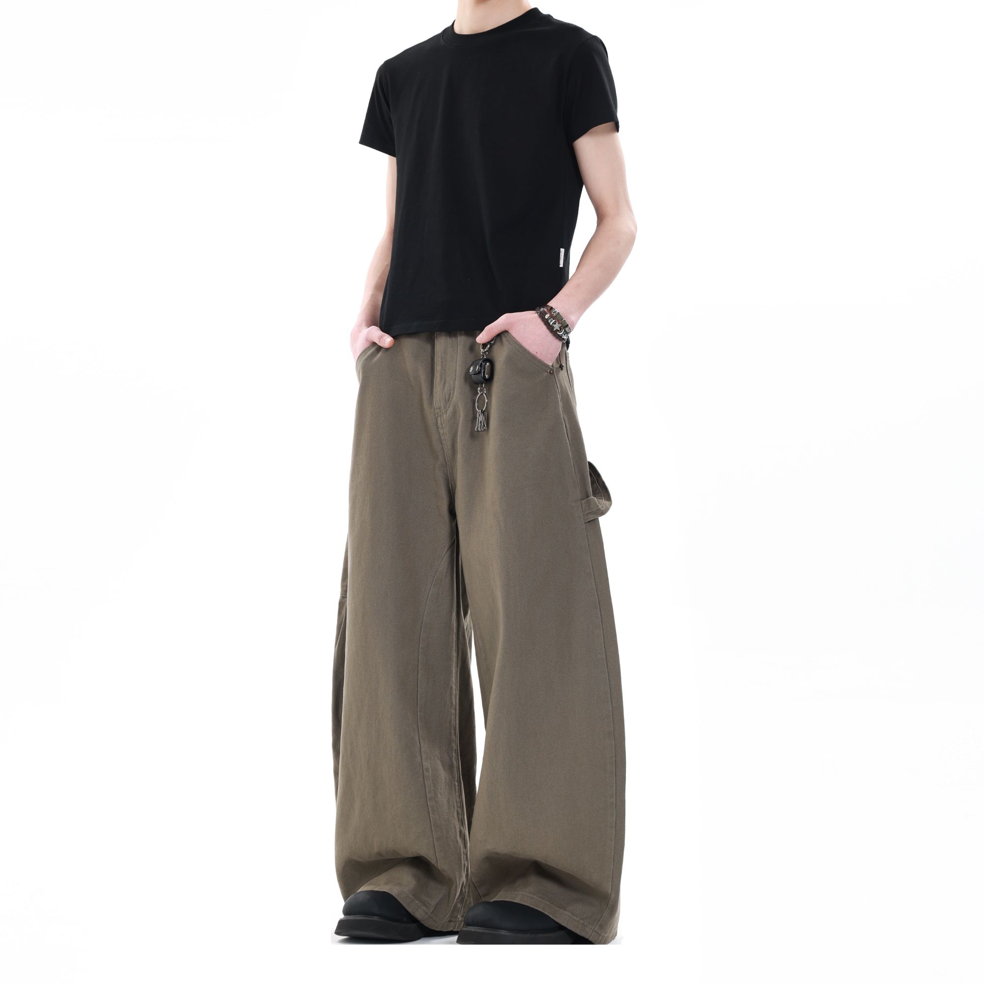 CDDR美式复古解构设计美拉德弯刀牛仔裤宽松阔腿镰刀休闲伐木裤子