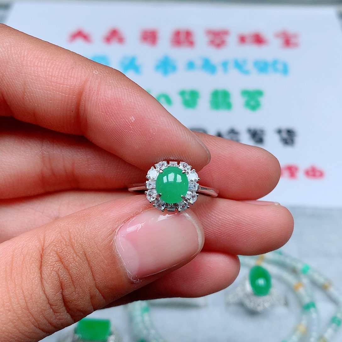 翡翠银S925镶嵌戒指148号