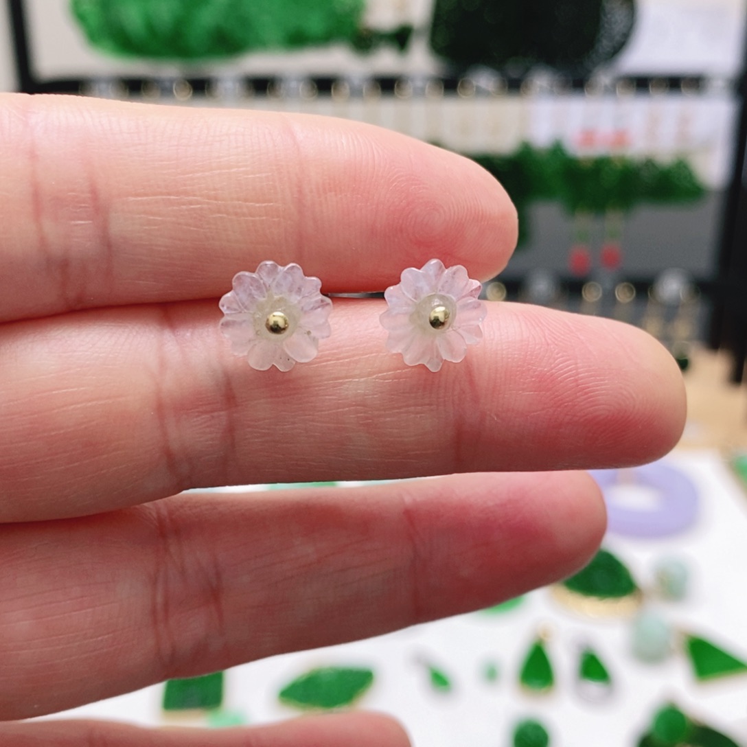 翡翠18K金镶嵌耳饰挂件