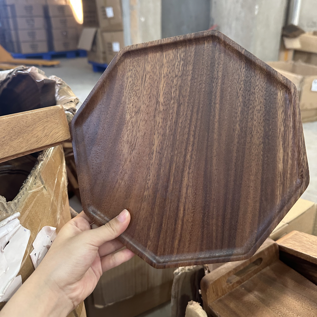 南美胡桃木整板原木八角盘25-25-2.2