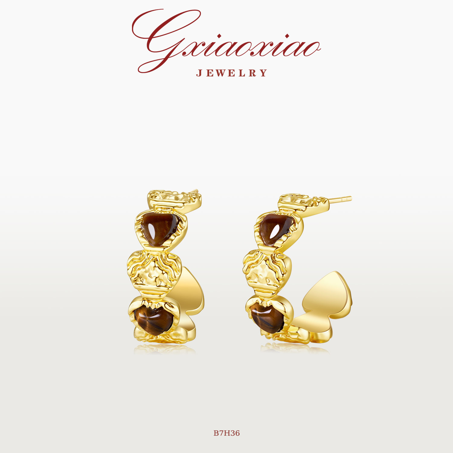 G XIAOXIAO 时尚气质高级流光风爱心精致百搭耳环 B7H36