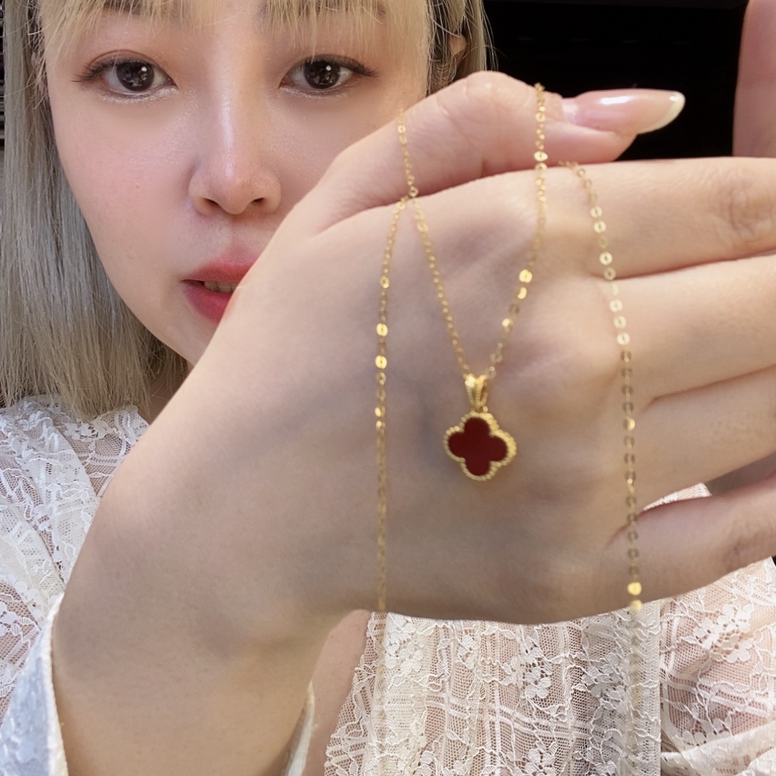 玛瑙/玉髓18K金镶嵌项链红k黄