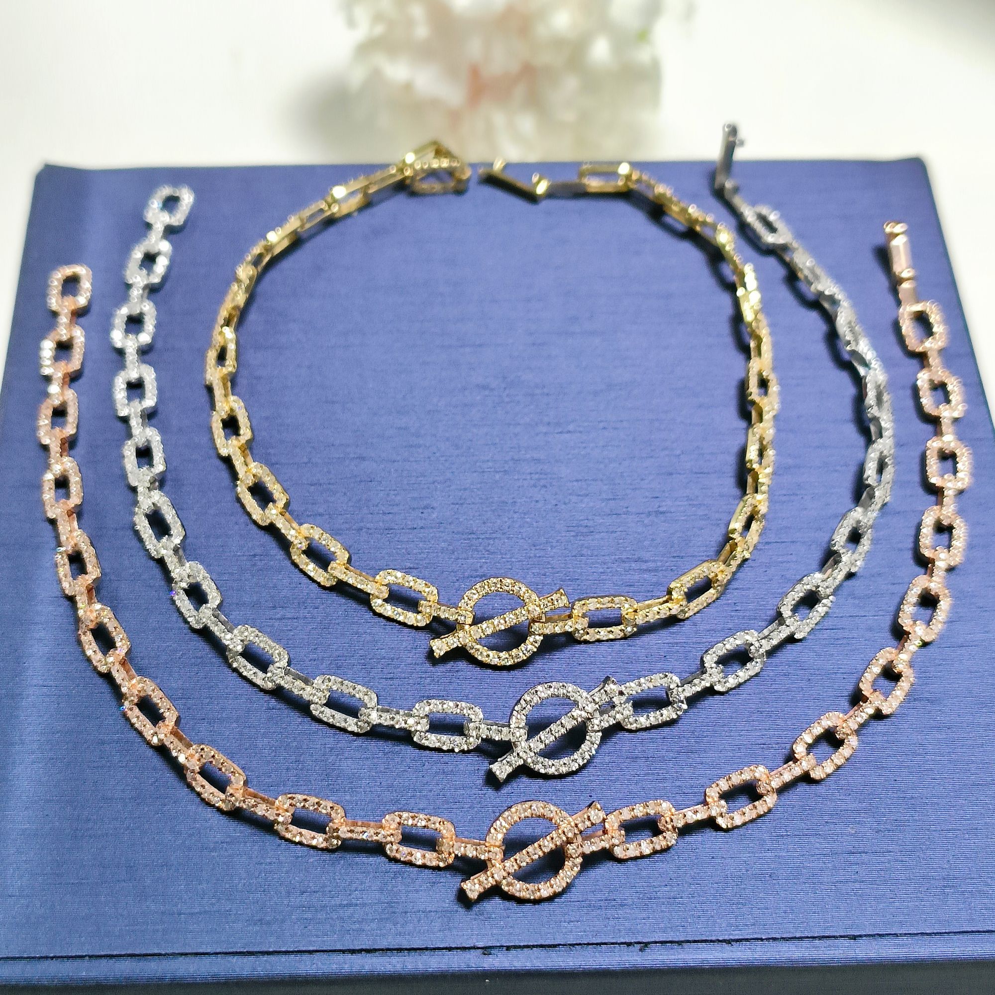 18k金满钻星环手链猪鼻子手链满天星轻奢高级设计感/多样性发一件