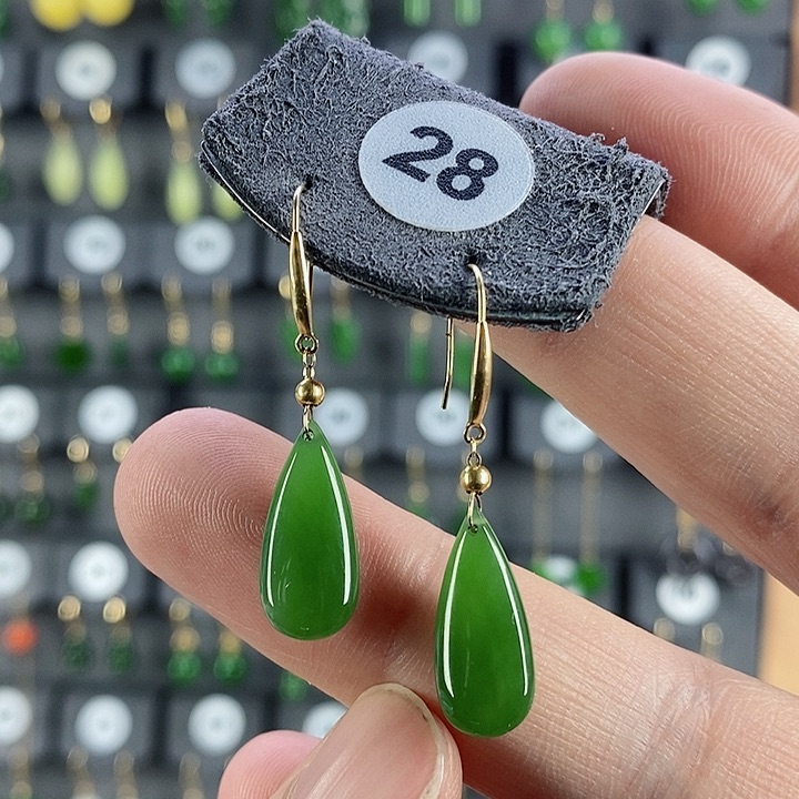 和田玉耳饰18K金镶嵌