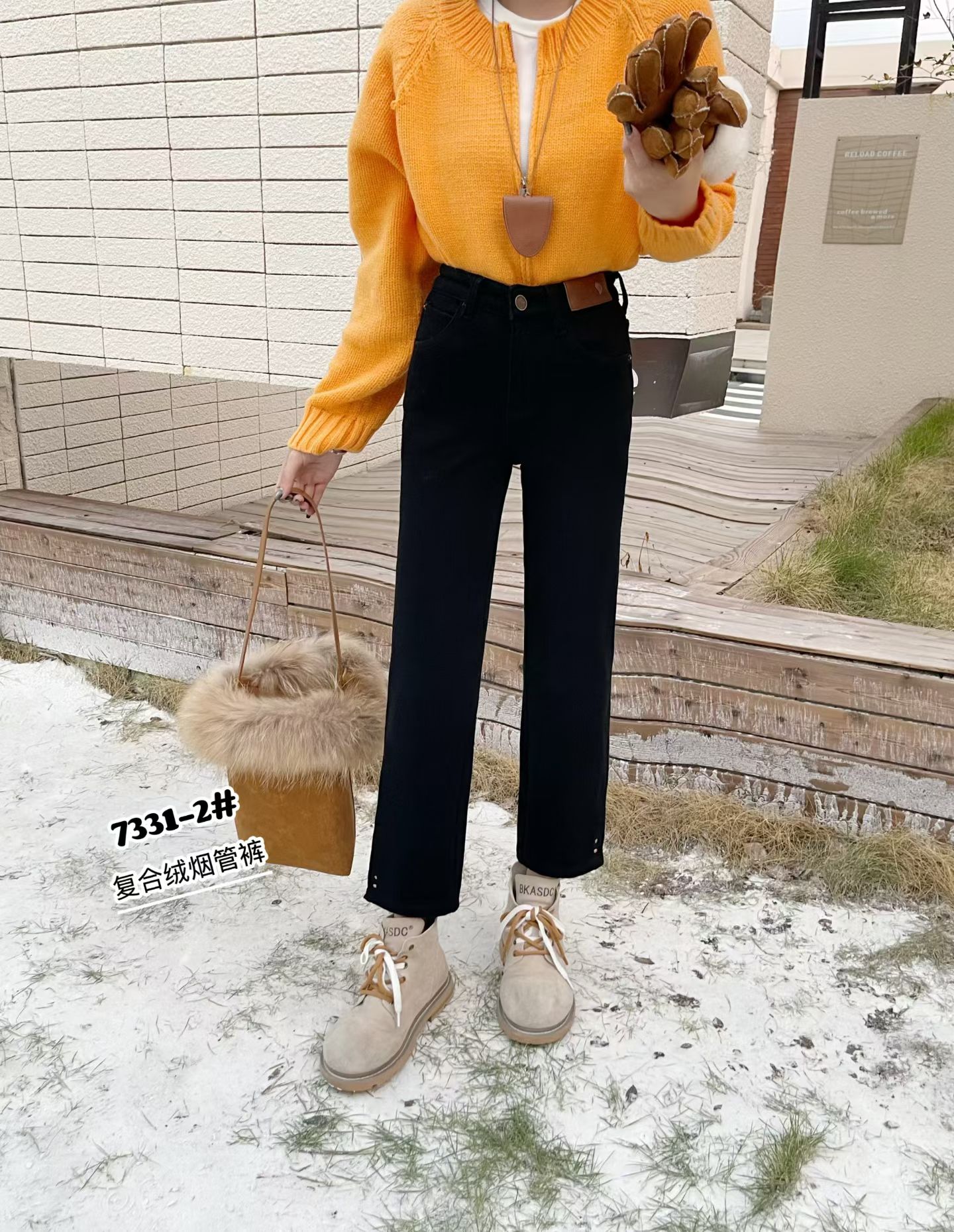 王姐专属-2025冬季新品简约时尚百搭加绒烟管牛仔裤-【歌-7331】