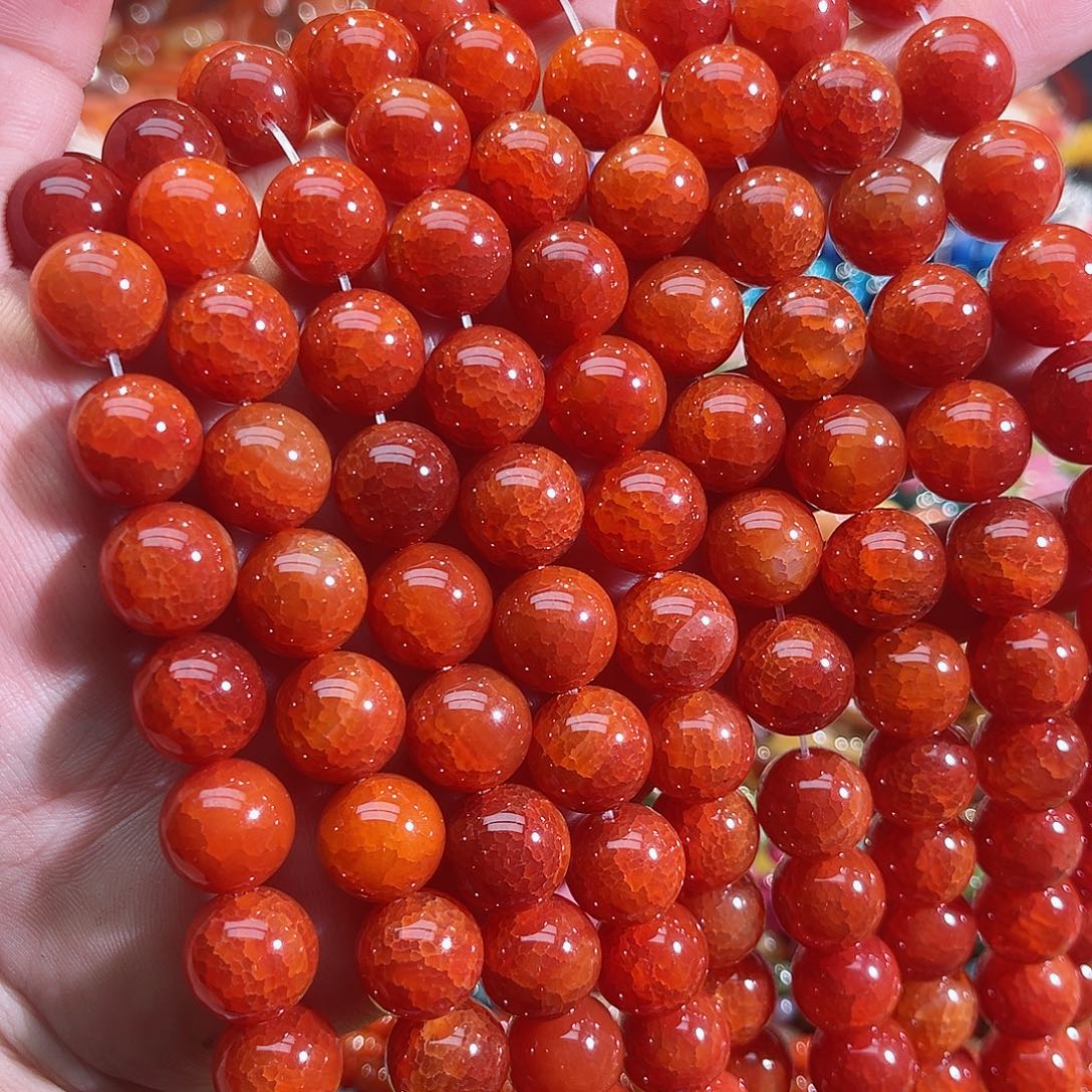 玛瑙/玉髓未镶嵌珠宝半成品红龙鳞玛瑙14mm一条