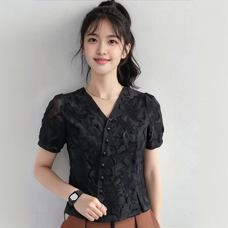 祥好服饰 夏季单排扣甜美时尚衬衫 8621