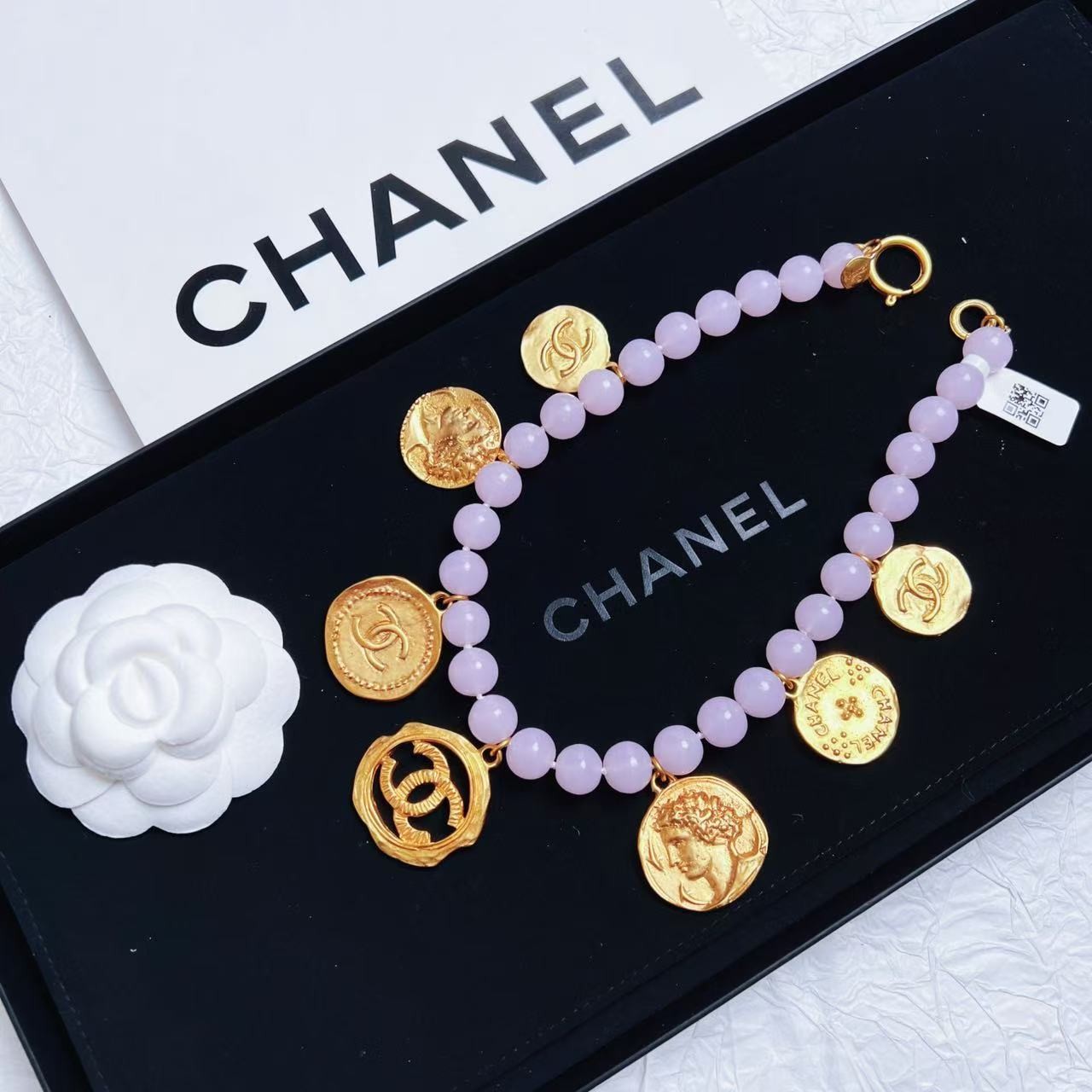 95新 Chanel/香奈儿 柚礼中古/香奈儿粉彩釉琉璃金币项链CQ408037