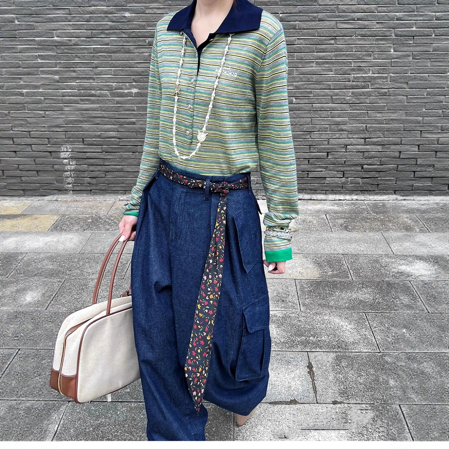 2025秋新品洋气休闲装撞色polo领长袖女上衣针织条纹polo衫T恤