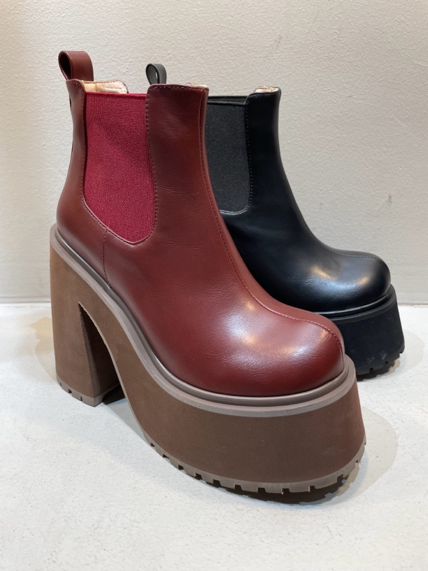 粗高跟一脚蹬防水台高跟鞋粗跟厚底百搭设计师