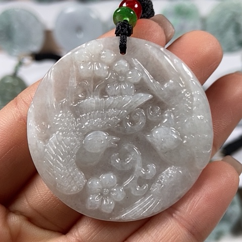 翡翠颈饰未镶嵌鸟语花香喜上眉梢