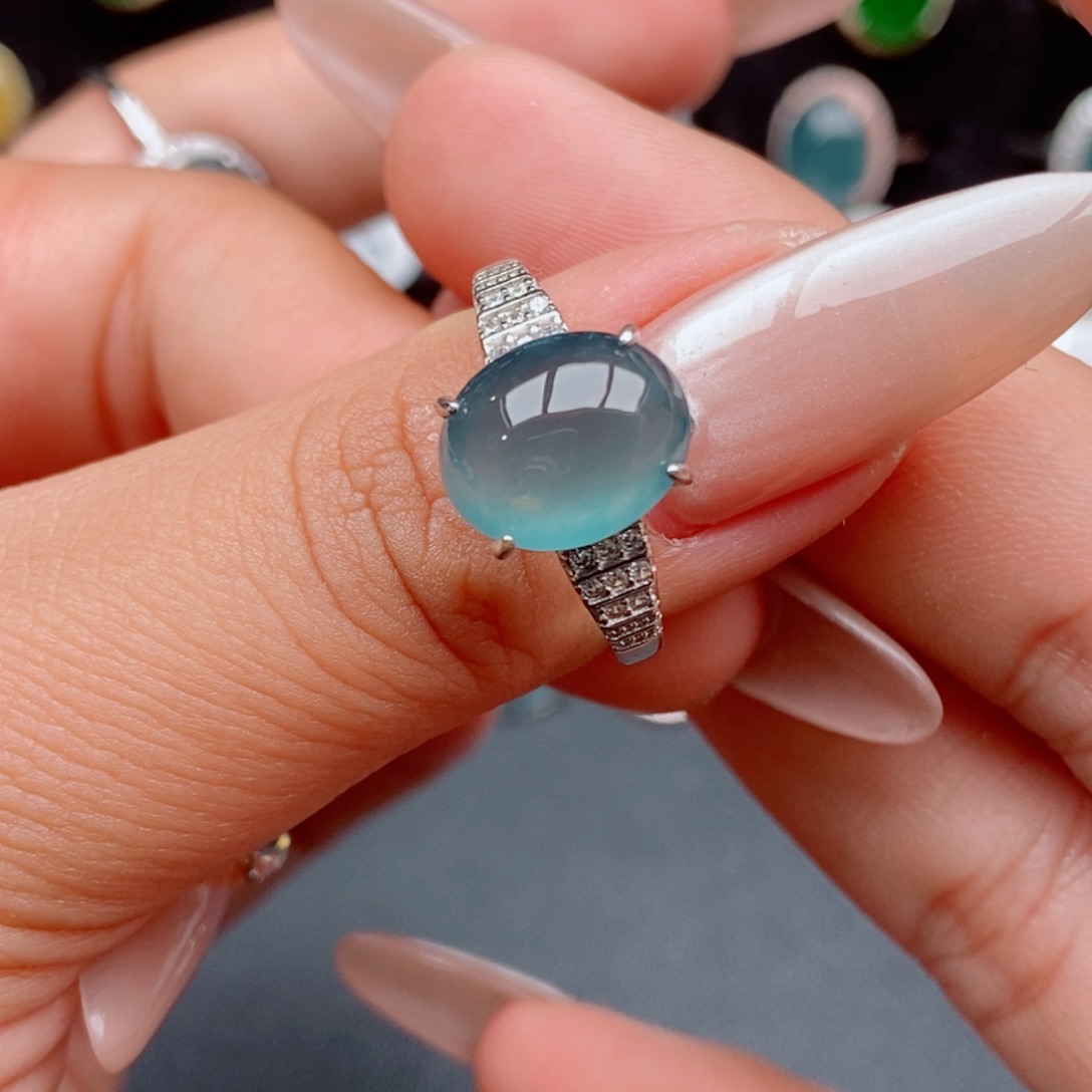 翡翠戒指银S925镶嵌11.7/9.5/6.9