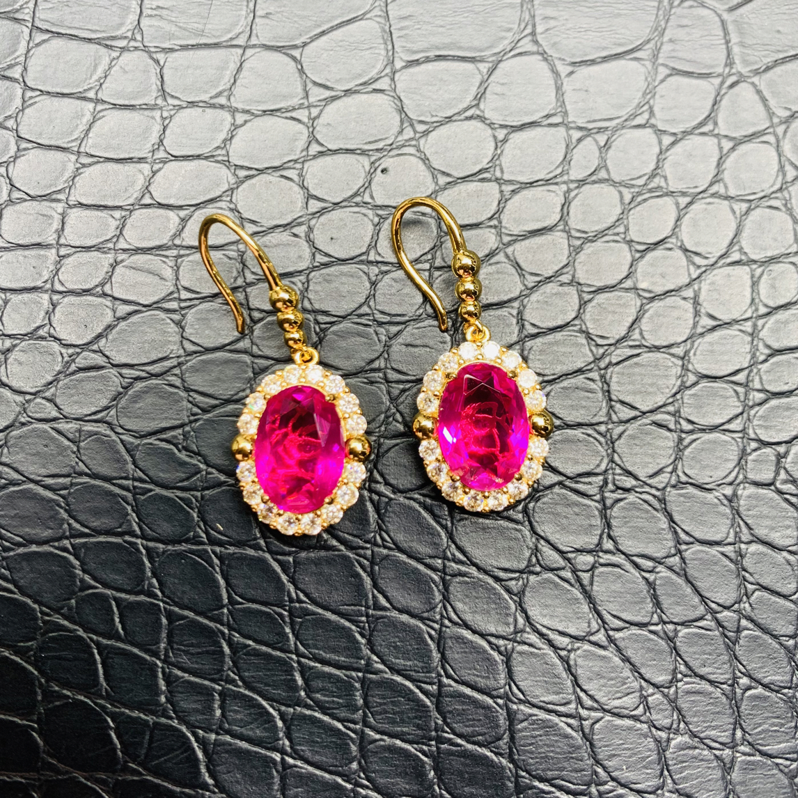 铜合金耳饰 轻奢玫红色变色石气质紫色精致耳环高级感百搭时尚62