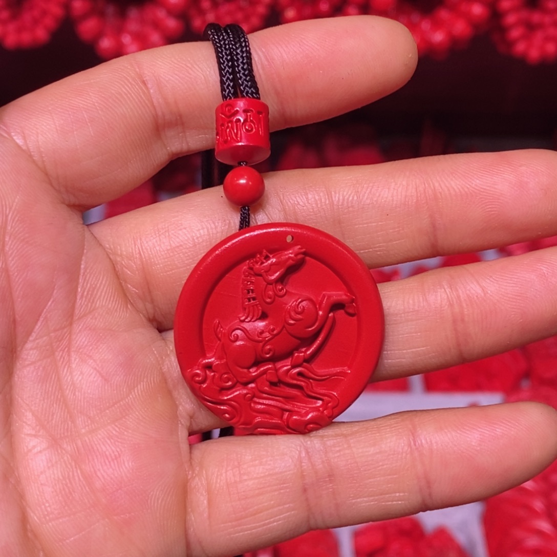 天然辰砂马吊坠红砂