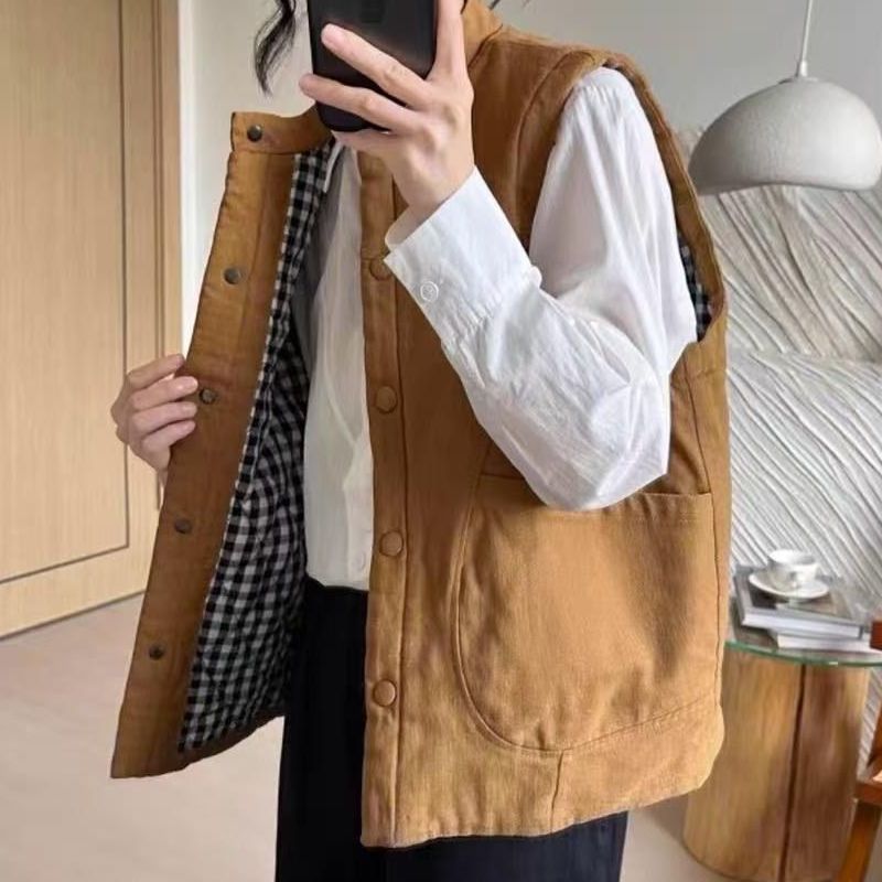 夹棉2025休闲马甲女日杂风秋冬季新款复古宽松小个子短款背心棉袄