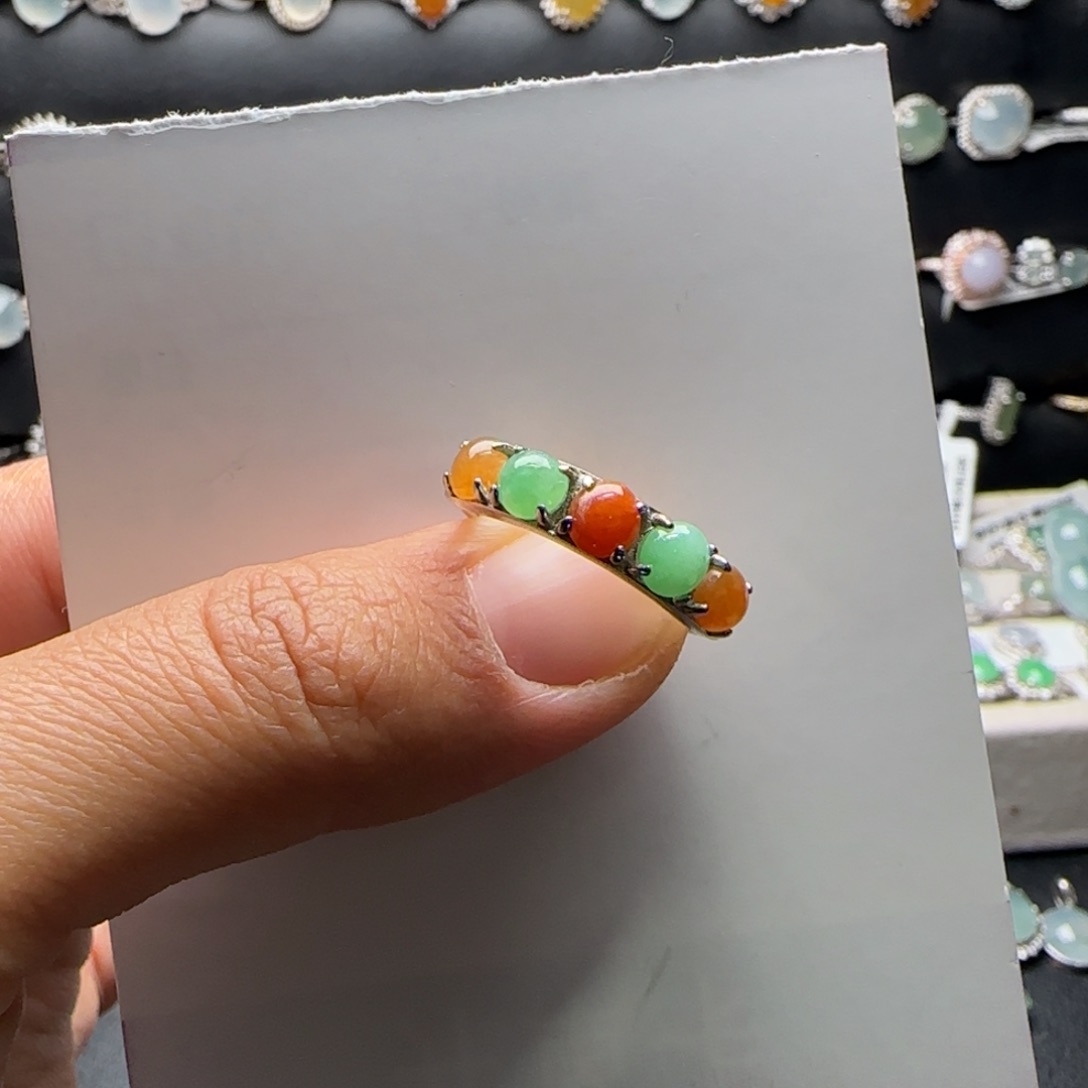 翡翠戒指银S925镶嵌天然缅甸A货翡翠