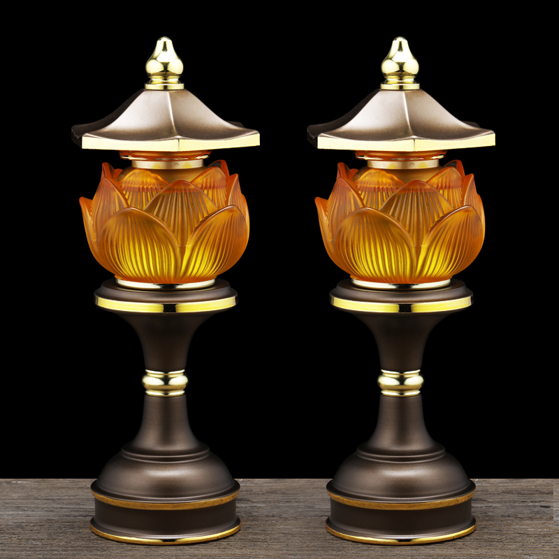 仿琉璃莲花灯供奉灯财神灯一对插电供灯led灯家用堂前长明灯奉具