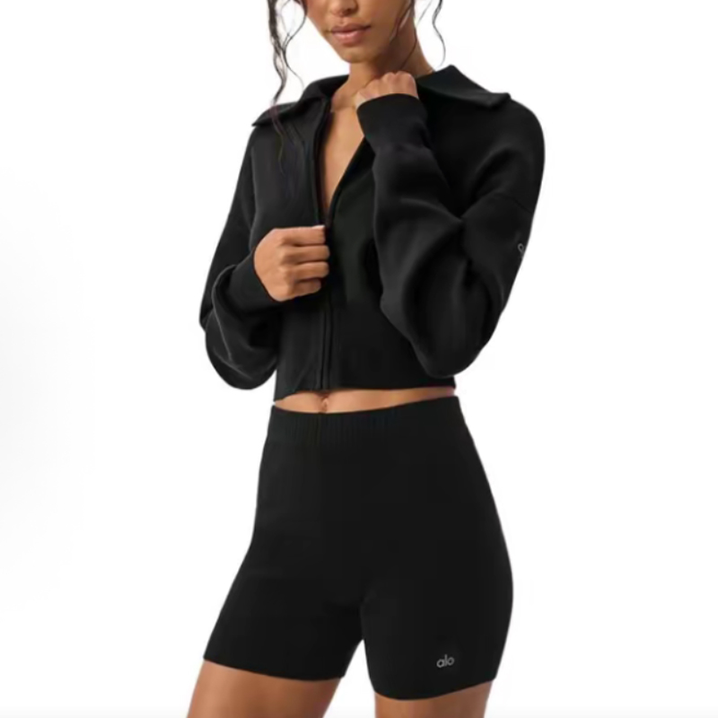 ALO yoga黑色白色休闲舒适时尚简约短款夹克外套 