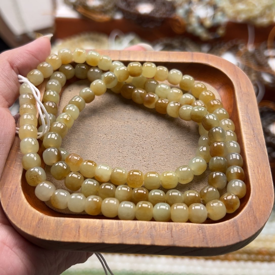 毛衣链未镶嵌和田玉珠串6*7mm