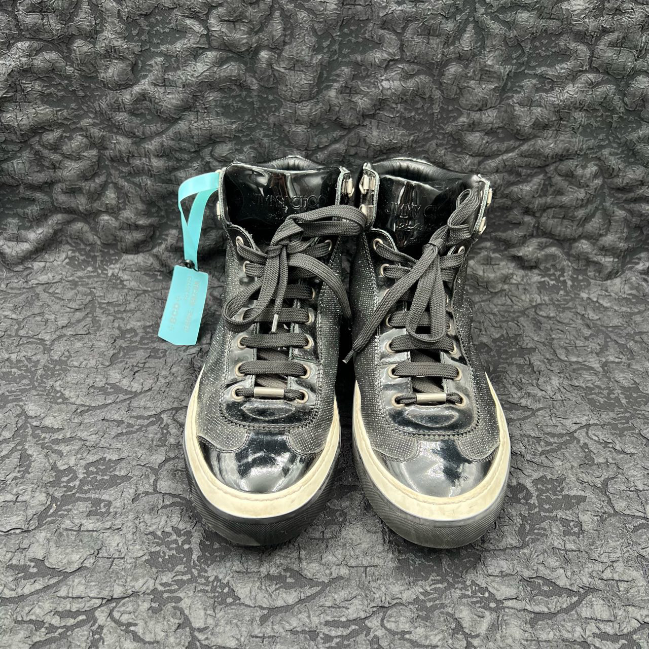 95新 JIMMY CHOO/吉米周 黑色高帮细闪高帮德训板鞋 43码/95新/无