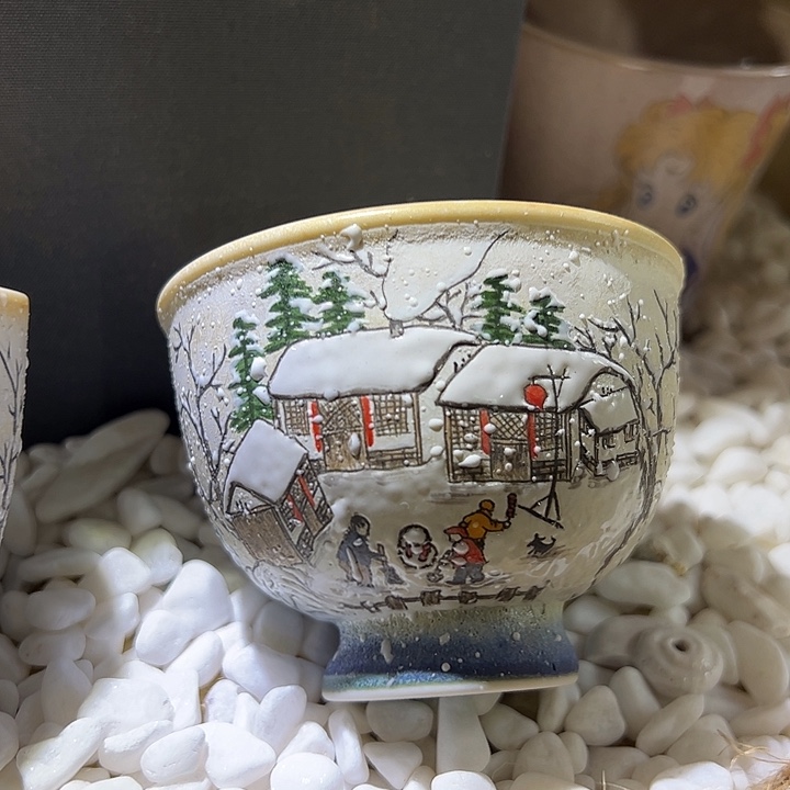 手绘雪景童趣山水杯