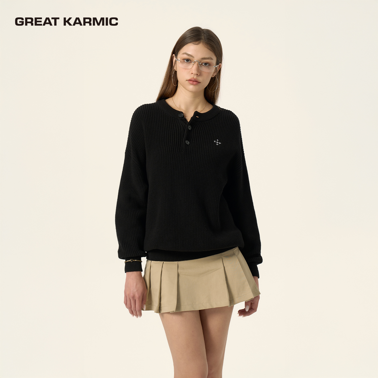 GREATKARMIC 星芒亨利领毛衣美式复古休闲针织衫情侣上衣GRKC