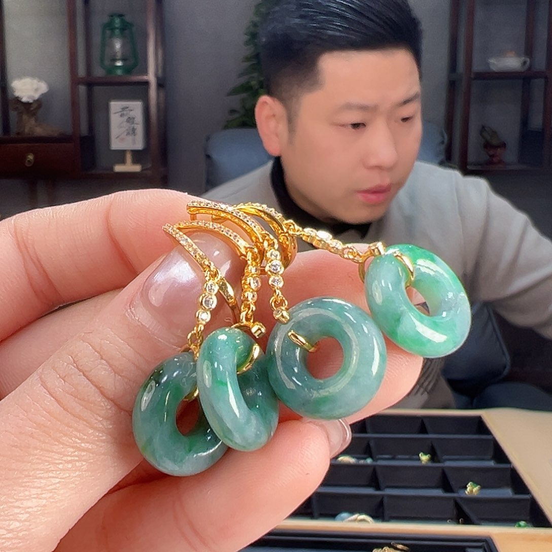 翡翠耳饰银S925镶嵌多样性发货一副