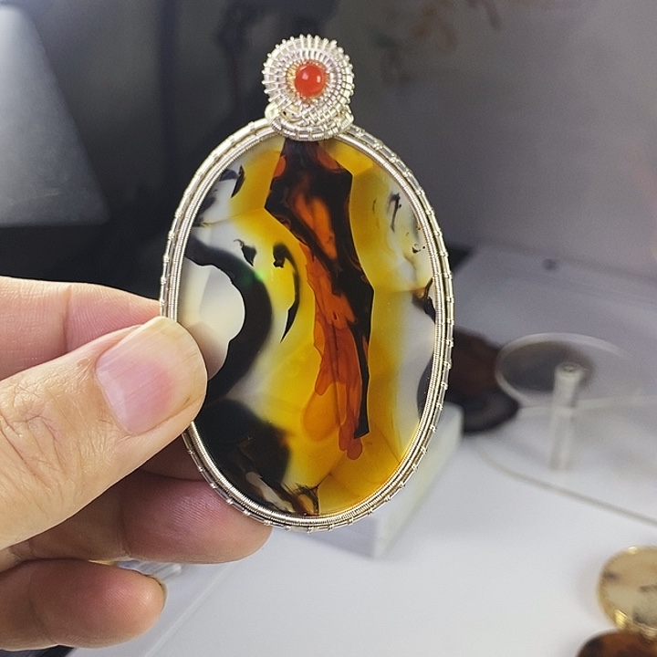 合成碳硅石非金属时尚图纹画面石饰品