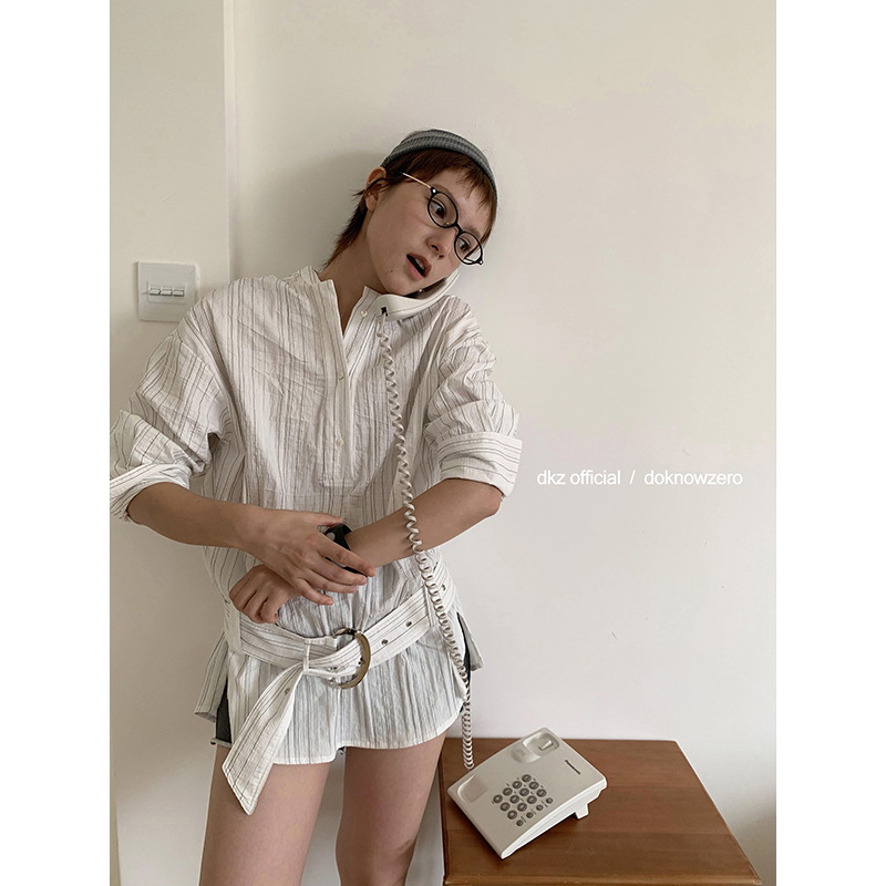 DKZ 条纹天丝混纺九分袖衬衫
