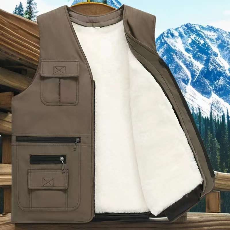 冬季马甲中老年上装男装背心坎肩老年人马夹男式美式复古工装马甲
