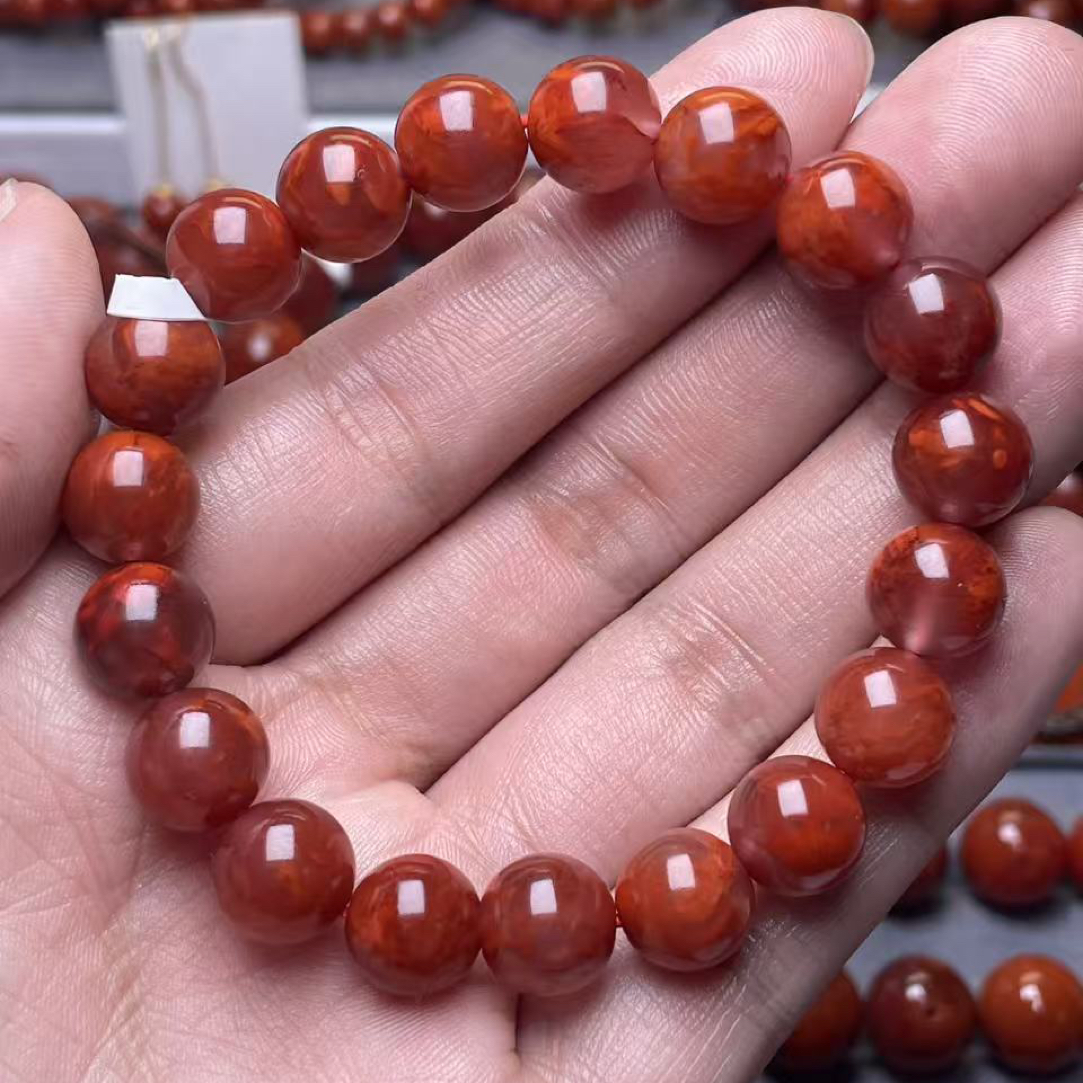 10mm瓦西全品原矿玫红火焰纹圆珠手串