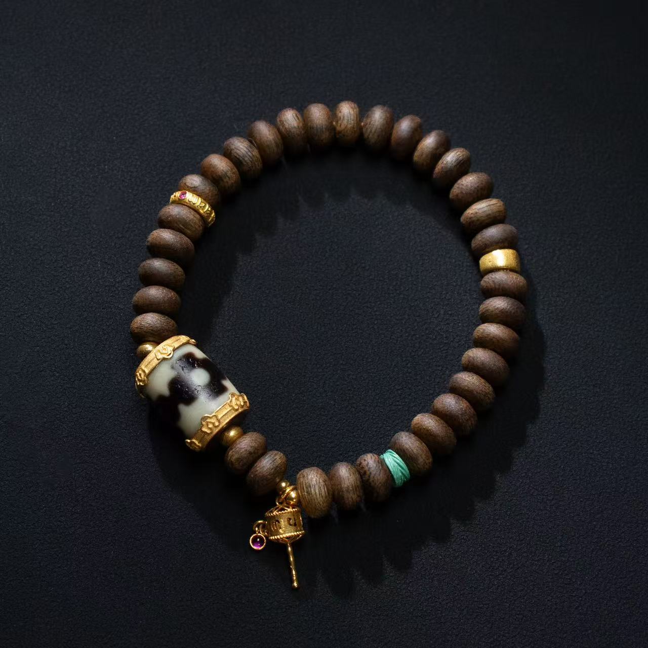 沉香【壹芳珠宝】沉香原矿玛瑙坛城18k金镶单圈7mm