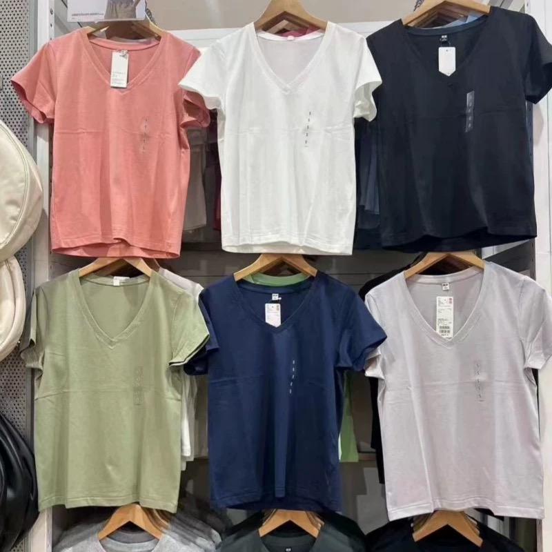 试衣间U品女装V领T恤短打底显瘦百搭内搭短袖上衣25春夏新款百搭