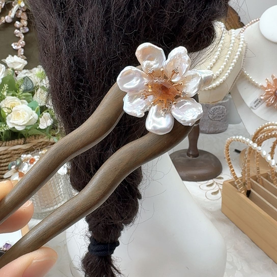 R***鼻银S925镶嵌淡水珍珠发饰