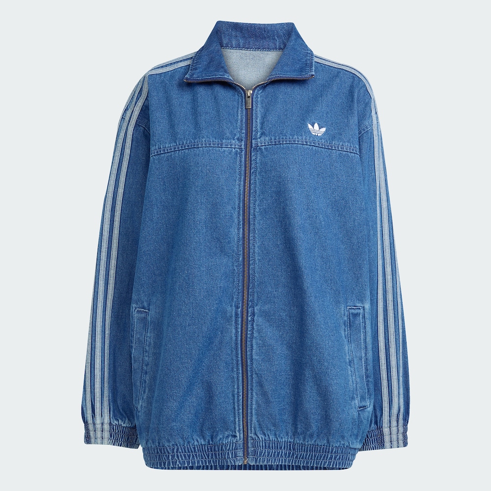 Adidas三叶草ADICOLOR DENIM复古纯棉立领运动宽松夹克外套JY2896